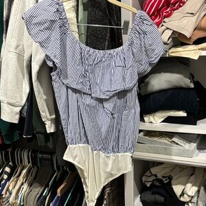 Forever 21 Striped Ruffle Bodysuit